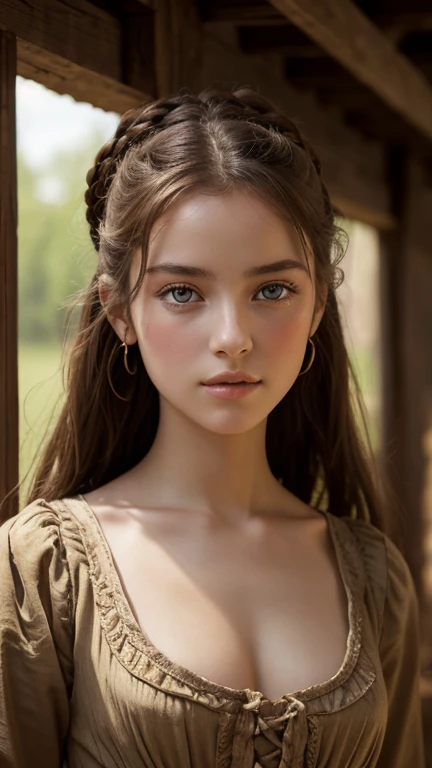 8k, masterpiece, best quality, textured skin, a classic country side girl from the year 1600s, tall, beautiful, wearing little clothing, beautiful eyes, detailed eyes, detailed face, perfect body