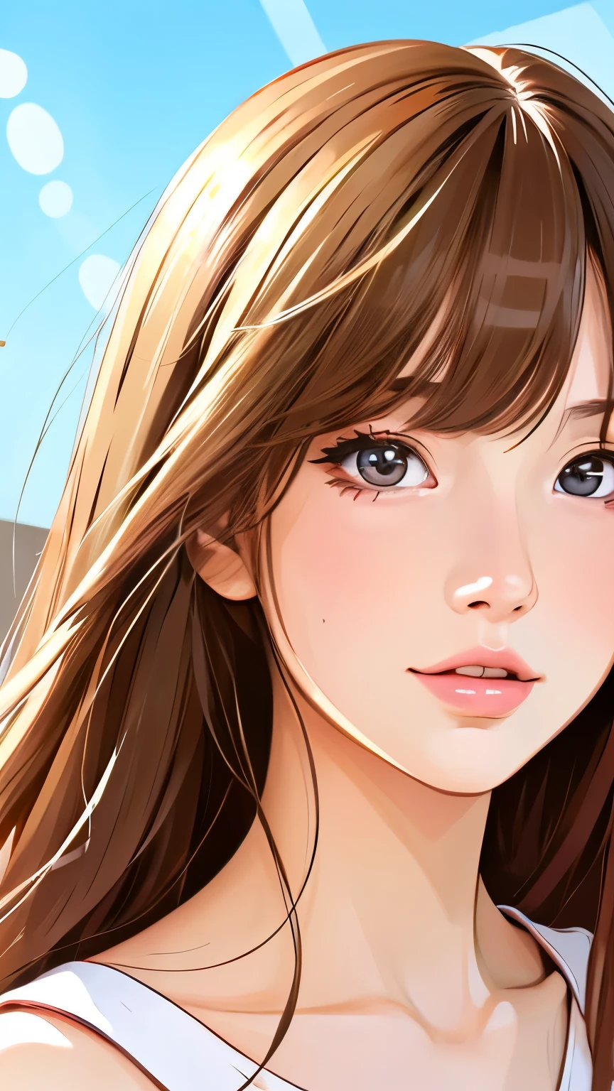 (Illustration style)、(Showa Anime)、Woman looking this way、(highest quality, Natural light)、Stylish、noon, detailed background,Brown Hair、student、Medium length Hair、18 years old、Bad girl、Flashy makeup、bad、Saucy