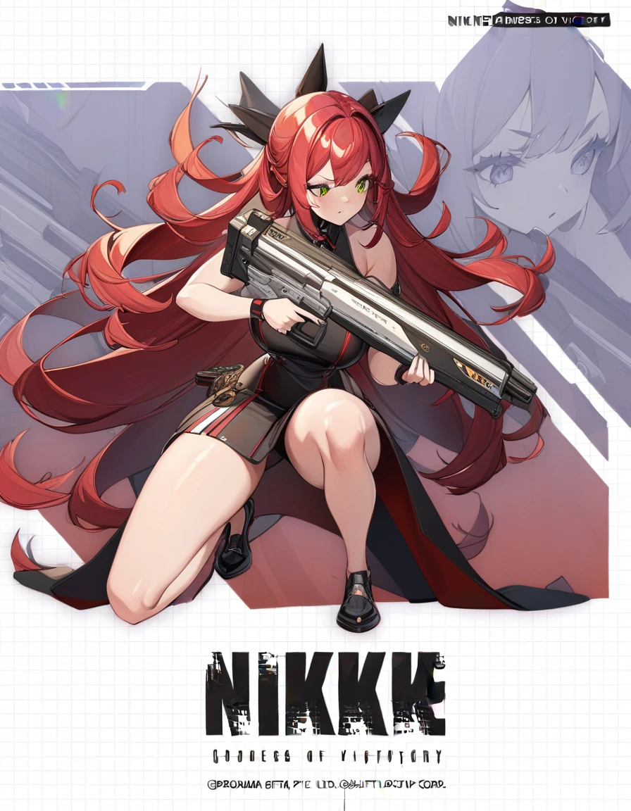 1girl, IncrsNikkeProfile, full body, zoom layer, holding weapon, holding gun, one knee, glamorous、Giga Bust, owoface