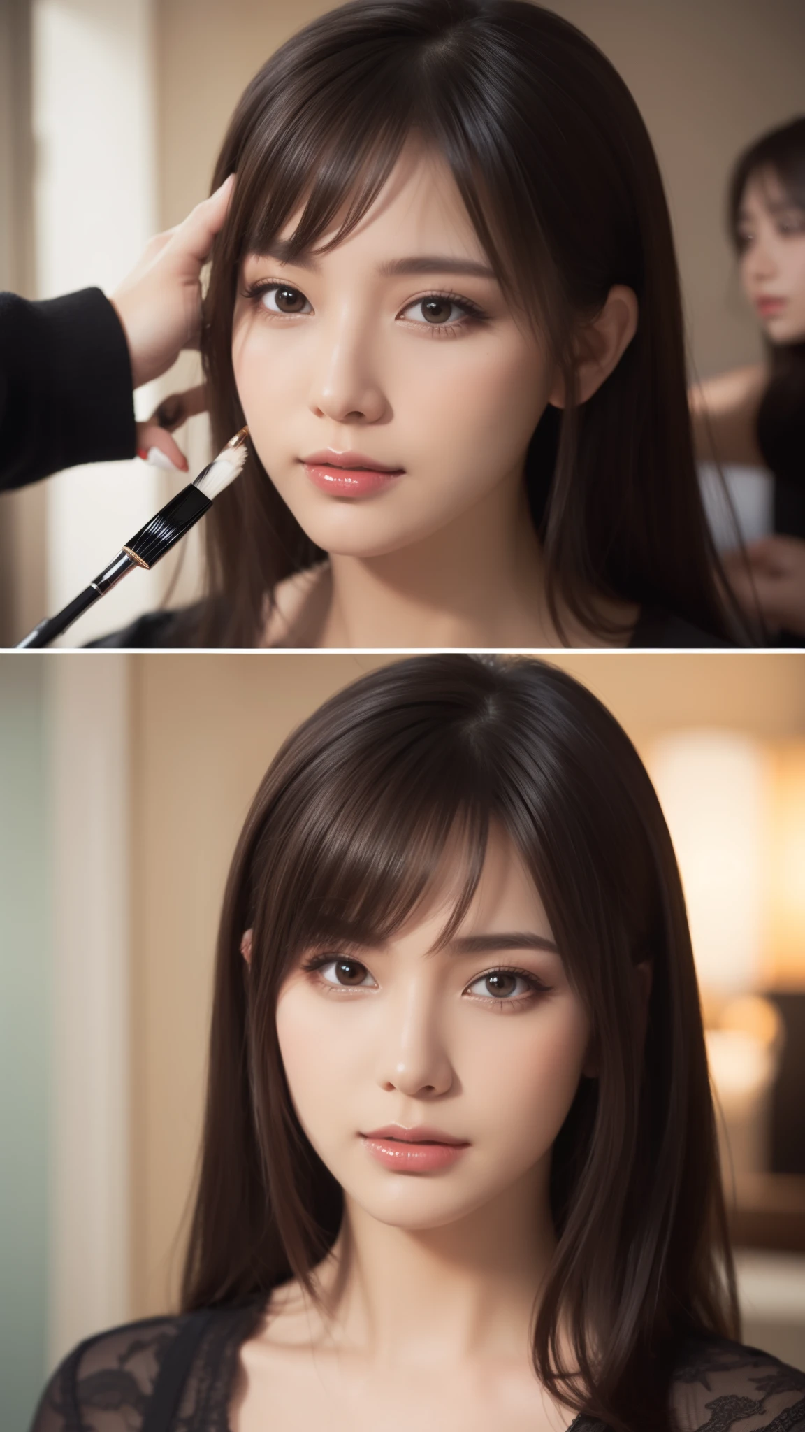 Makeup artist does makeup for celebritieasterpiece:1.2), highest quality, masterpiece, High resolution, original, Highly detailed wallpaper, Perfect lighting,(Highly detailed CG:1.2),