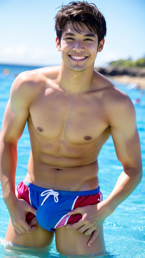 male Age 26 swimwear hawaii lifesaver smile