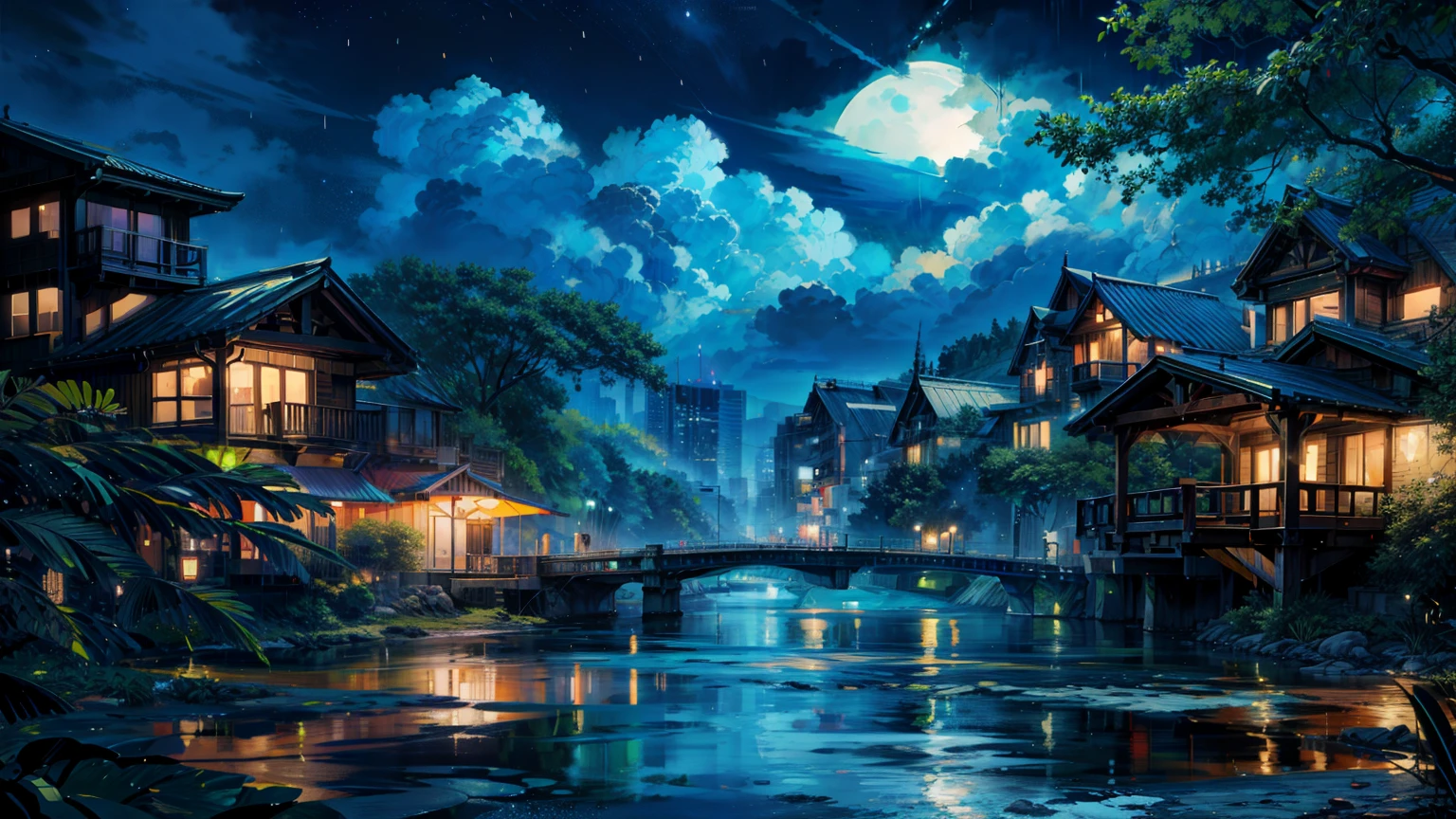 Neon green color themed painting,moonlight, city ,Rainy night, Water reflection  , 4K HD, moonlight, cloud,Ocean, moonlight reflection,Beautiful Art UHD 4K, Beautiful artwork illustration, Beautiful digital painting, Highly detailed digital painting, Beautiful digital art, Detailed painting 4k, Highly detailed digital painting, Rich, picturesque colors, Gorgeous digital painting