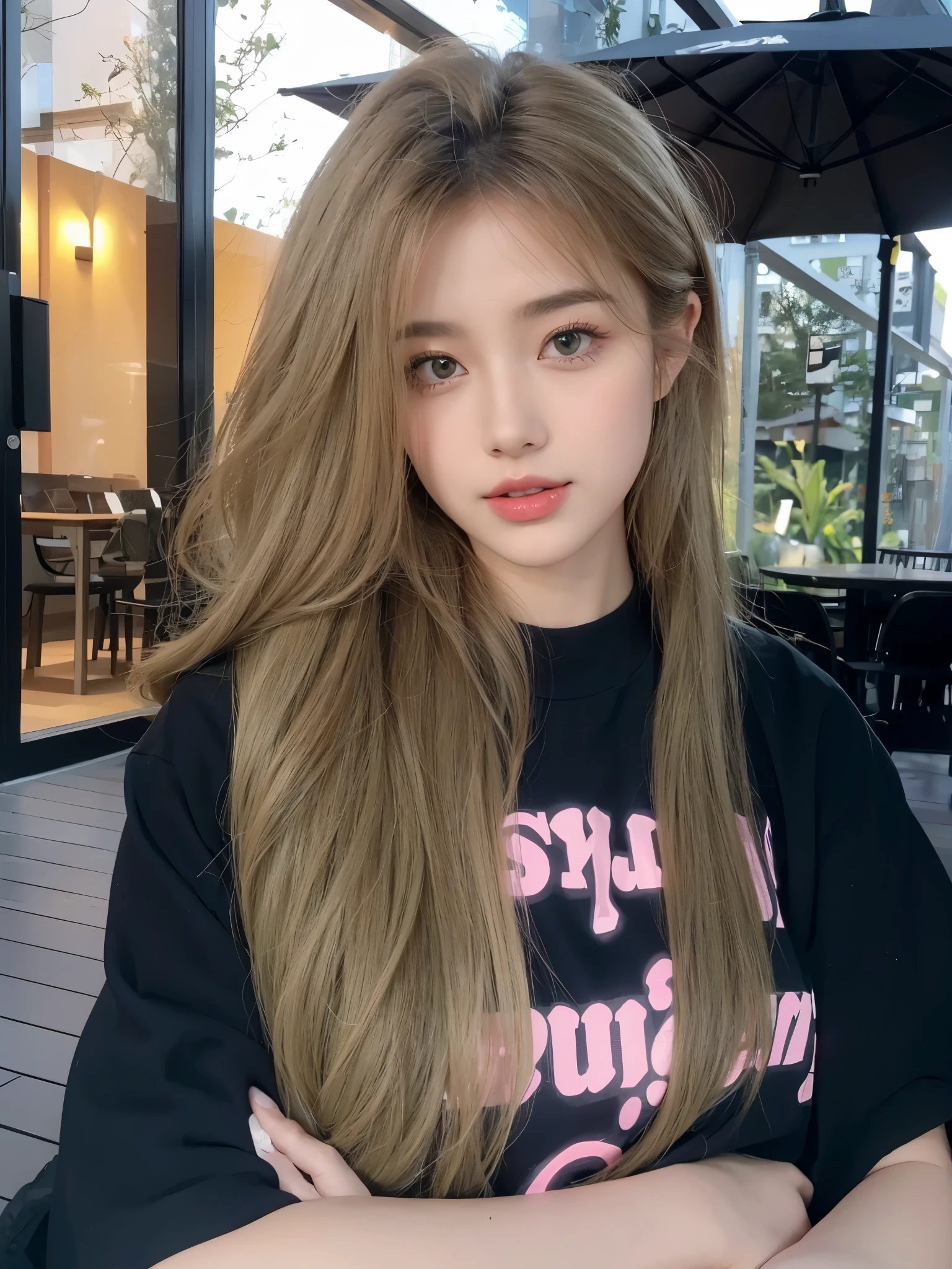 Long curly hair in dull green,Naturally good-looking,The background is simple and clean