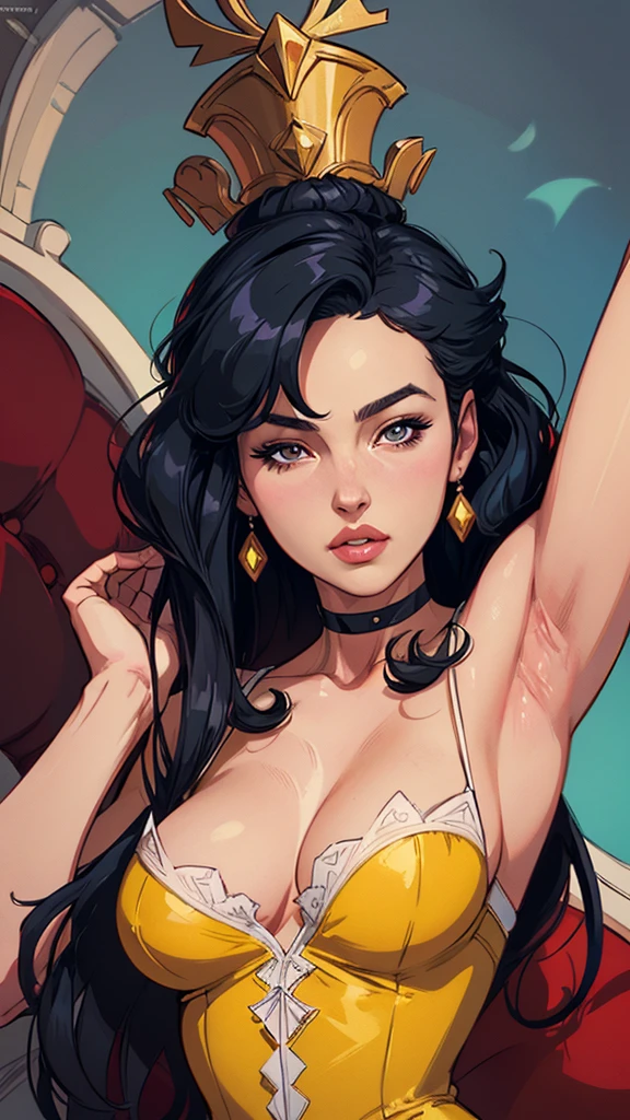 Cartoon style digital illustration style GTA digital style, estilo atompunk design de personagens altamente detalhado, arte digital detalhada coragem, Forest fan art, Design de personagens de retrato, beautiful digital illustration, retrato de alta qualidade, Arte em quadrinhos, mulher jovem cabelo com transas lindas . Queen Anna of ArendelleBeautiful lined eyes Medium large bust and wonderful sexy clothes. image expression of sexual desire from waist to head illustration Queen Anne of Arendelle atompunk style Fallout 4 style pose playboy magazine with beautiful breasts without clothes wonderful breasts Character Christina Ricci black hair style Morticia AddamsCartoon image of a woman .cartoon style illustration, estilo de arte dos desenhos animados, estilo de arte dos desenhos animados, digital illustration style, um close up de um desenho animado de uma mulher em um traje, Adam Hughes, Branca de Neve as a d & lutador, Branca de Neve, estilo pinup em quadrinhos, inspired por Bruce Timm, por Bruce Timm, zenoscope, portrait of Branca de Neve, estilo de quadrinhos, Design de personagens de quadrinhos dos anos 90, Otto Schmidt, arte em estilo de quadrinhos, arte em quadrinhos