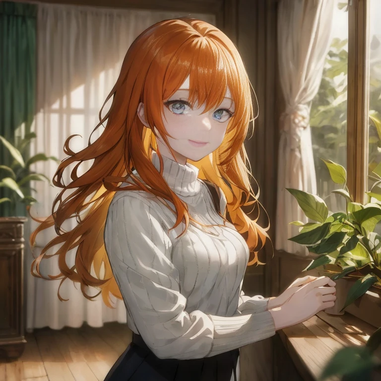 Anime girl looking out the window with long red hair and blue eyes, painted in anime painter studio, Anime visuals of cute girls, marin kitagawa fanart, Cunning smile, Rin, Smooth Anime CG Art, [[[[grinning evily]]]], beautiful portrait of nami, Fine details. girls' frontline, Portrait of Asuka Langley Soryu