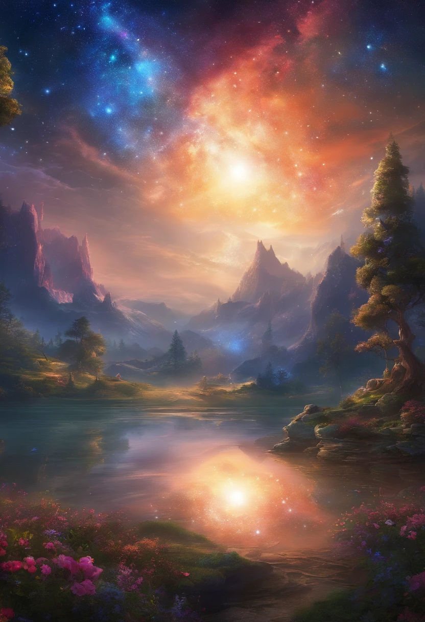 Milky Way,Space,Pale World, Glossy and great color,Milky Way鉄道の夜,Very detailed, High resolution, perfection, perfectionな世界, Reflective surface, Scattered beneath the surface, Beyond imagination, 8k, Global Illumination, Wide-angle, God&#39;s Rays, Dream world