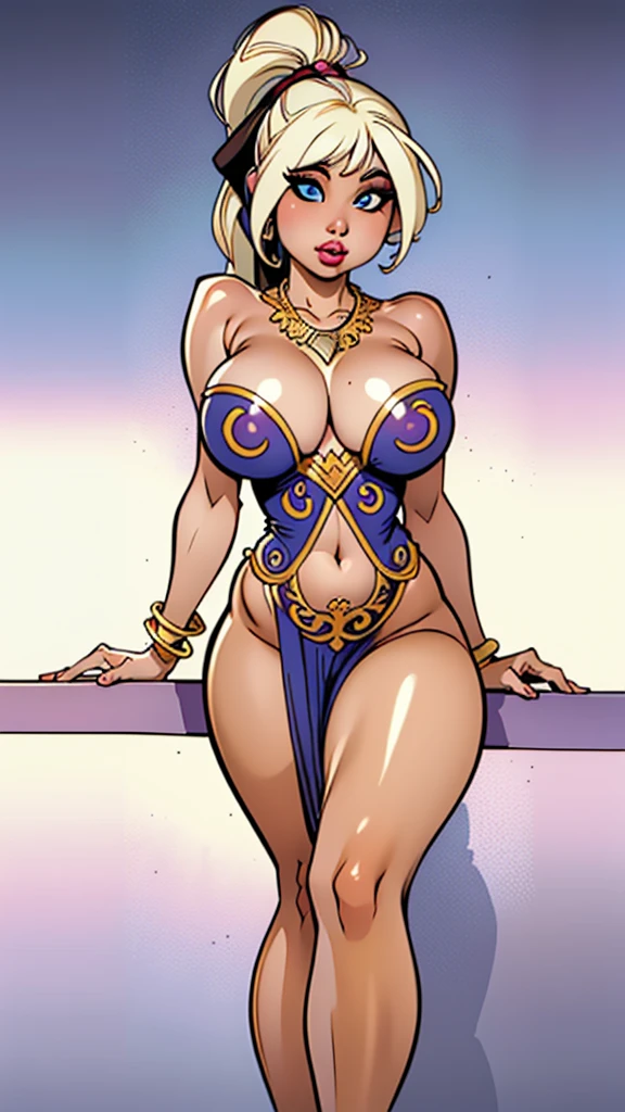 woman,1female,((sexy attractive woman,20 years old female,adult)),((((Nordic girl)))),
(large breasts:1.5),saggy breasts,(((blond hair:1.4,light hair,straight hair,long ponytail hair:1.4,colored inner hair))),(((blue_eyes:1.3))),intricate eyes,beautiful detailed eyes,symmetrical eyes,((((dark skin:1.4,lustrous skin:1.5,bright skin: 1.5,skin tanned,shiny skin,very shiny skin,shiny body,illuminated skin)))),(spider lower abdomen,narrow waist,wide hip,bimbo body,inflated legs,thick thighs),(((detailed face))),
(cute,slutty,sensual,seductive look,seductive,((erotic)),opulent,sumptuous,longingly,(nsfw)),
queen,goddess,fantasy,(slutty, harem outfit, arabian dancing girl,belly dancer outfit,slave,leia slave outfit,jewelry,sheer loincloth, pelvic curtain, midriff, bracelets,),((eyeshadow,elegant makeup,eyelid makeup,glittery pink lips,pink lipstick)),((Transparent cloth:1.1)), (((Sexy pink dress, gown outfit))),(arabian jewelry,intricate necklace),(((intricate outfit,intricate clothes,embroidered outfit,ornate outfit))),
(dynamic pose:1.0),embarrassed,(centered,scale to fit dimensions,Rule of thirds),
((snowy pine forest)),winter,scenery:1.25,((intricate scenery)),((snow forest background)),Christmas tree,
(Glossy winter ornaments),highres,sharp focus,(ultra detailed,extremely detailed),(photorealistic artwork:1.37),(extremely detailed CG unity 8k wallpaper),(((vibrant colors,vibrant theme))),(intricate),(masterpiece),(best quality),