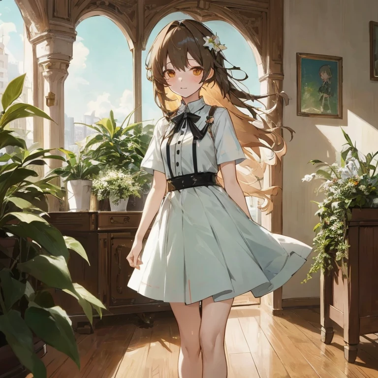 Anime girl in short dress standing in room with window, in dress, Cute anime waifu in a nice dress, Beautiful anime girl, Anime visuals of cute girls, girls frontline cg, Smooth Anime CG Art, Kantai Collection Style, pretty anime girl, Fine details. girls' frontline, Cute anime girl, anime girl wearing a black dress