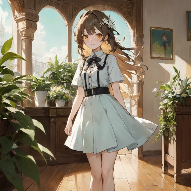 Anime girl in short dress standing in room with window, in dress, Cute anime waifu in a nice dress, Beautiful anime girl, Anime visuals of cute girls, girls frontline cg, Smooth Anime CG Art, Kantai Collection Style, pretty anime girl, Fine details. girls' frontline, Cute anime girl, anime girl wearing a black dress
