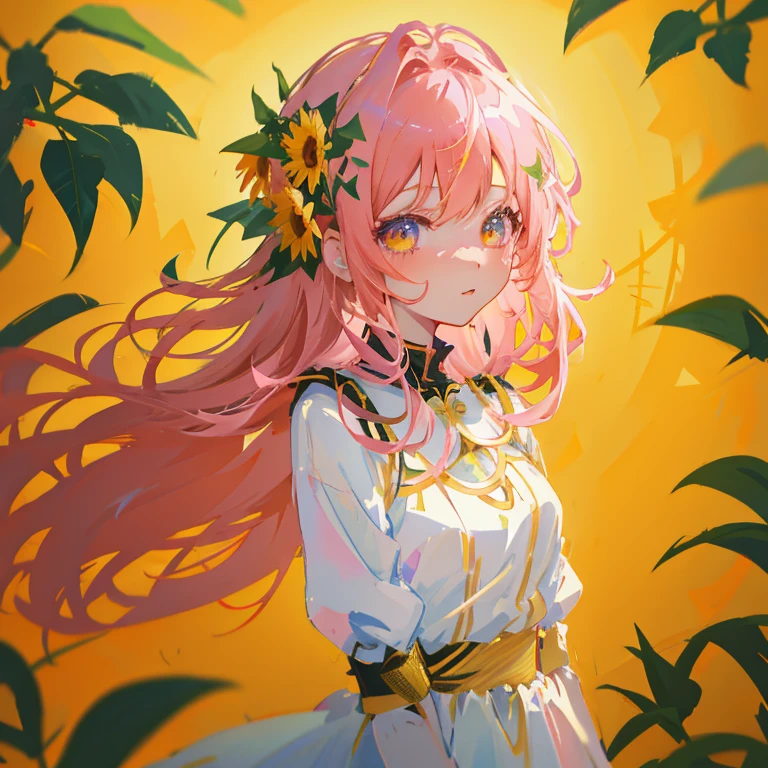 Anime girl with pink hair and yellow flowers in her hair, Beautiful sunflower anime girl, Anime visuals of cute girls, Beautiful Anime Portrait, Cute anime waifu in a nice dress, best anime 4k konachan wallpaper, Beautiful anime girl, Anime art wallpaper 8k, anime moe art style, High quality anime art style, guweiz on pixiv artstation