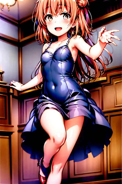 ((highest quality)), ((masterpiece)), (be familiar with), Perfect Face, indoor, Bedroom, Watching the audience,
One woman, Yuigahama Yui,
Open Mouth, Ecstatic expression, blush, smile,
Small breasts, Flat Chest, Young Girl, , , Girl,
Short Hair, Salmon-colored hair, Salmon-colored eyes, Side Pony,
Leg spread,