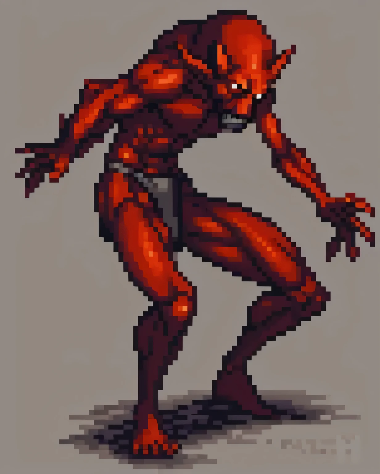 A tiny red imp, ((best quality)), ((masterpiece)), (detailed), (((looking straight at viewer))), ((grey backdrop)), red skin, slender, skinny, (((massive cock bulge hidden under loin cloth))), portrait, dangerous, ((head centered and within frame)), (portrait), ((full body shot)), (showing lower half), ((blank grey background)),
