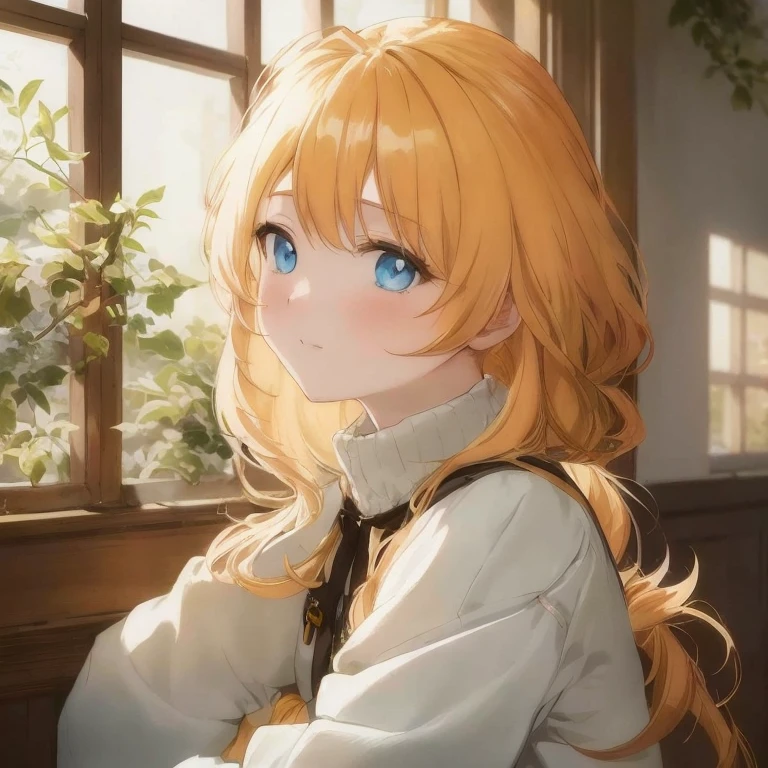 Anime girl with long blonde hair sitting in front of window, Beautiful Anime Portrait, Anime visuals of cute girls, Portrait of an anime girl, portrait of cute anime girlbabes, high quality portrait, Portrait Anime Girl, painted in anime painter studio, blonde anime girl with long hair, Trending on ArtStation pixiv, anime style portrait, kawaii realistic portrait