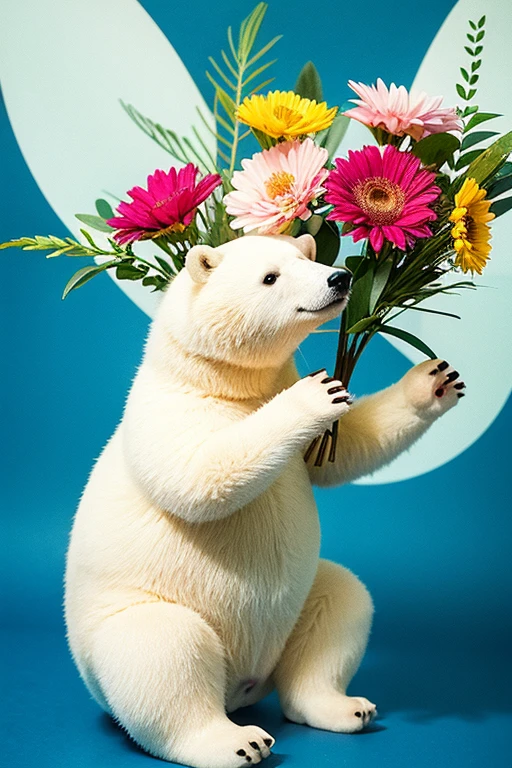 Illustration of a polar bear giving flowers