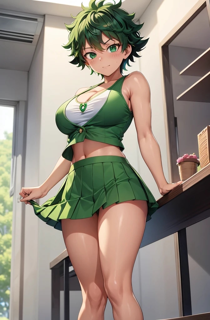 1girl, izuku midoriya full body, genderbend izuku midoriya, Izuku Midoriya, Izuku Midoriya my hero academia, midoriya izuku, (anime: my hero academia), sexy, female body, perfect body, fullbody, green sparkling eyes, short green hair, sexy, perfect body, wearing: modern fashionable outfit, tight crop top, crop top showing cleavage, short skirt, mini skirt, high heels, revealing outfit, seductive, beautiful woman body, izuku midoriya, ultrasharp, 4k picture, highly detailed, erotic, seductive, beautiful, izuku midoriya, genderbend izuku, my hero academia, izuku midoriya, perfect body, hot, seductive, stunning, explicit, detailed, izuku midoriya.