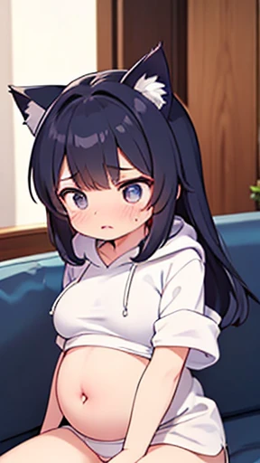 Have cat ears、work、Looks very painful、Small face、、Very embarrassed look、Big Breasts、Very impatient、Trembling、Sweating、Are pregnant、disease、abdomen、abdomen、Wearing a hoodie、Show only your belly、Lots of girls、Last month of pregnancy、１One navel、Sitting on the sofa