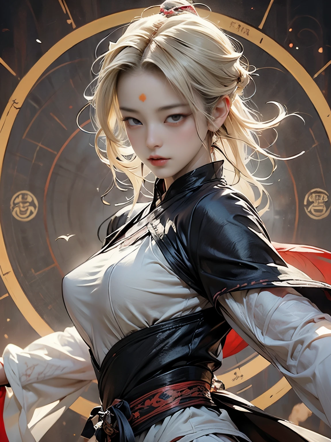Zerg Queen Beautiful Girl: Ranlinger, 18 years old, (chinese princess:1.6), Messy Hair, oil, Romanticism painting, beautiful Perfect Face, Soft Skin, Perfect Face, Yasutomo Oka's painting style, Big firm Breasts, hard nipples, red long china dress, The chest of the dress is wide open, breasts exposed, cleavage is exposed, Add light purple and purple, Add Light Red, Intricate details, Splash screen, 8K resolution, masterpiece, viewer looking up her from ground, Serious, Sharp Eyes, Break, white Blonde, dynamic sexy poses, sweat, long red cape, (mysterious magic circle background, universe, stars, colorful star lights:1.3), Colorful background, universe, aurora, Sharp Eyes, Break, white Blonde, Strong winds, Colorful light,