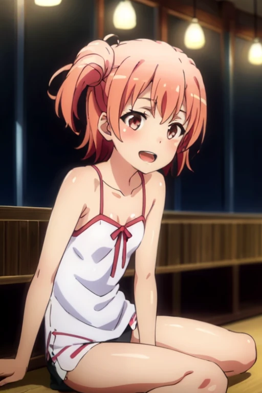 ((highest quality)), ((masterpiece)), (be familiar with), Perfect Face, indoor, Bedroom, Watching the audience,
One woman, Yuigahama Yui,
Open Mouth, Ecstatic expression, blush, smile,
Small breasts, Flat Chest, Young Girl, , , Girl,
Short Hair, Salmon-colored hair, Salmon-colored eyes, Side Pony,
Leg spread,