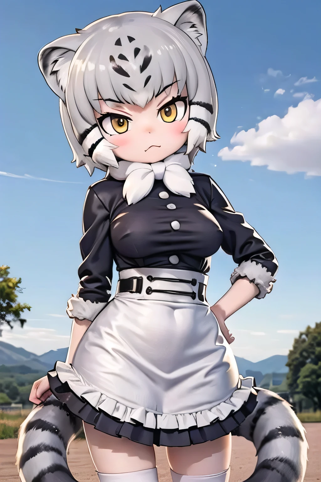 best quality, 1girl, Pallas's Cat (kemono friends), kemono friends, nsfw, maid uniform