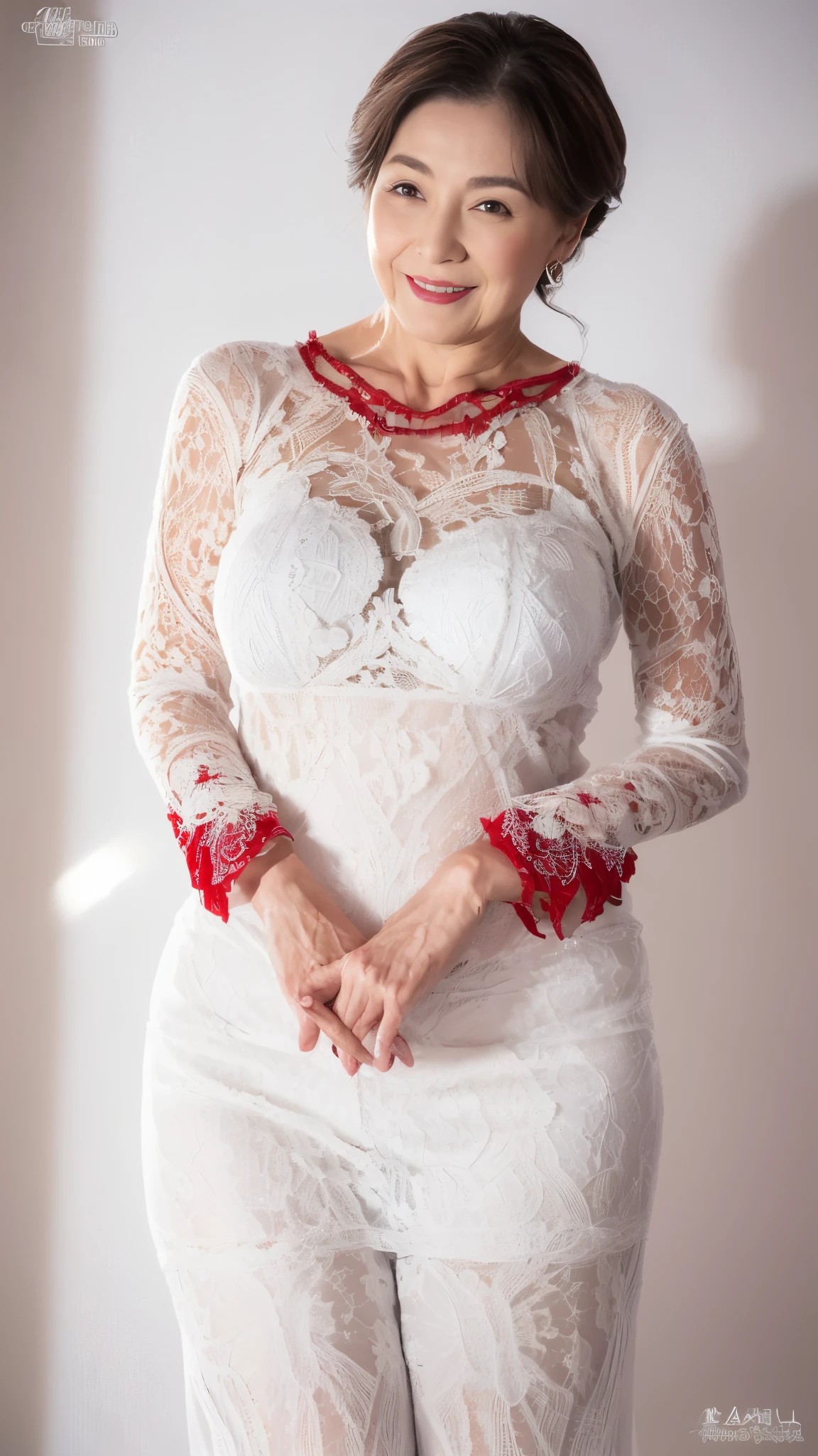 Portrait, Late Elderly, ((Fractal Art)), (((masterpiece))), 8k, Clear images, (((alone))), (((Asian Beauty))), Pure white background, Gray Hair, Hands behind back, Refreshing early summer outfit, Alluring, ((Elderly)), Depict lips accurately,Red lips, Flashy makeup, (((alone))), (((Perfect Anatomy))), Pure white background, gravure, Upright posture, smile, ((Beautiful mature woman)), highest quality, Very detailed, Realistic, Very detailed細なスキン, (Madame), (The corners of the mouth are turned up), 100 years old, Huge breasts, Mature Pornstar, Glamour, sexy, Pure white skin, Comfortable clothing,