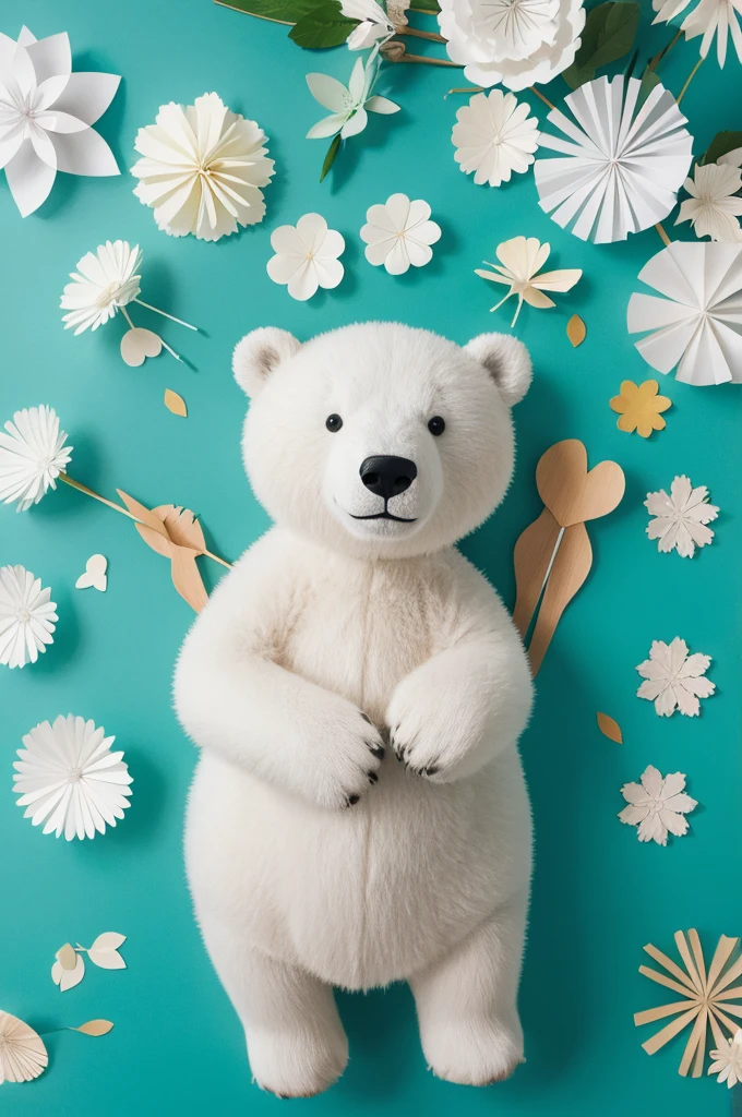 Polar bear holding paper flowers