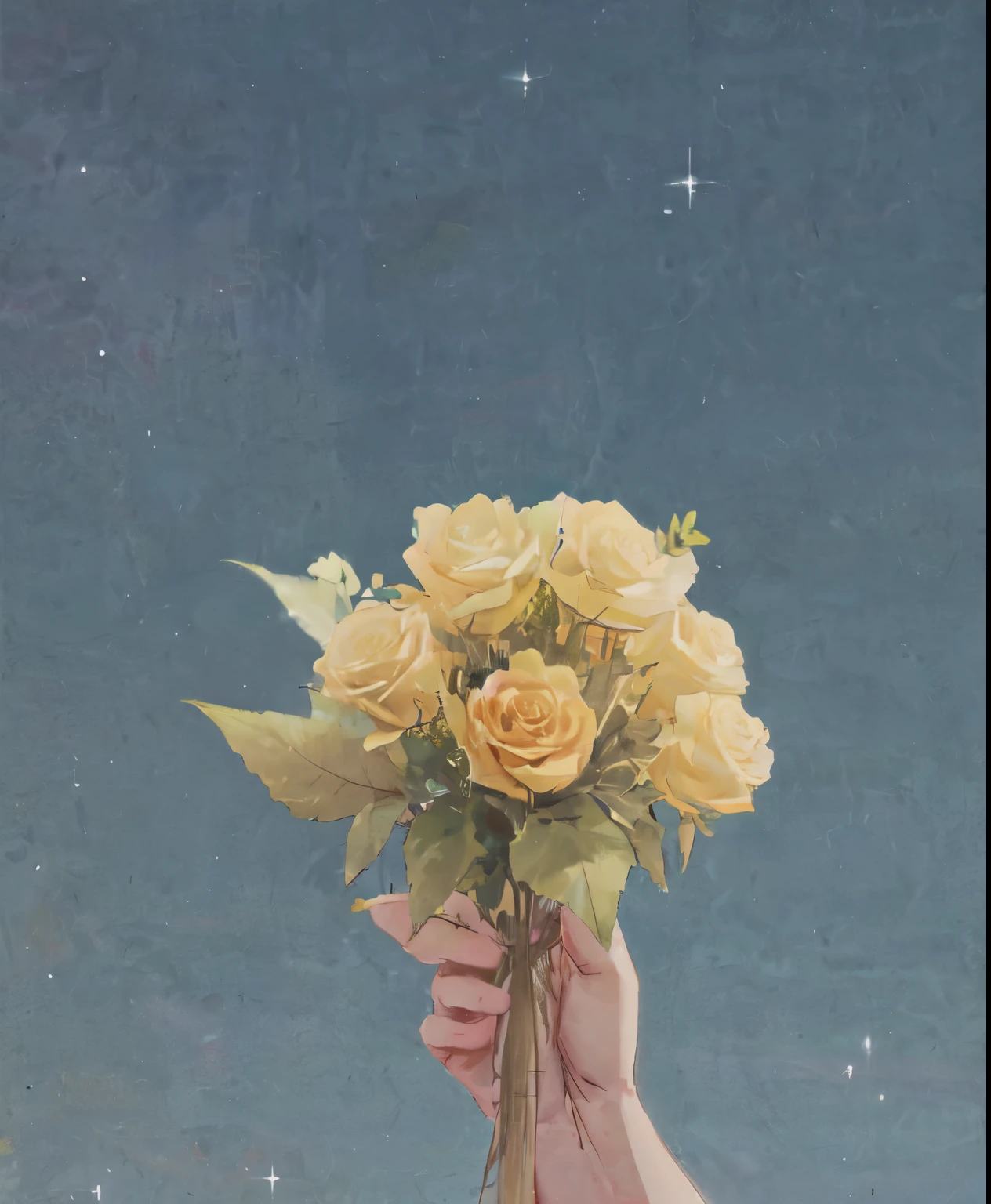 a Hand Hoading Yellow Rose, toward the sky, only hand,