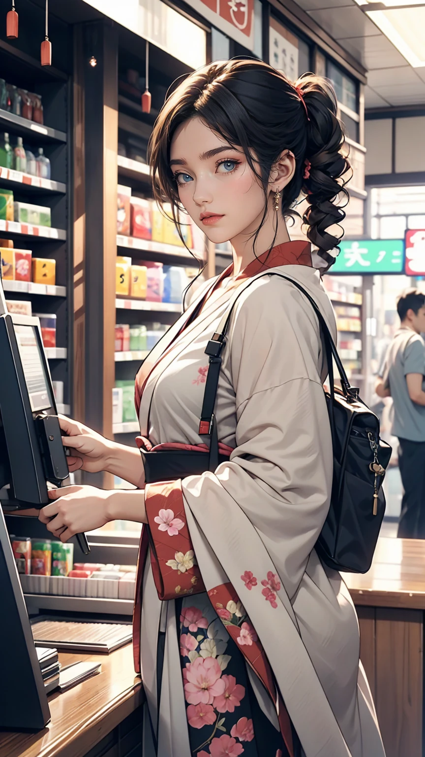 Japanese women、Convenience store clerk、Busy working、Serving with a smile