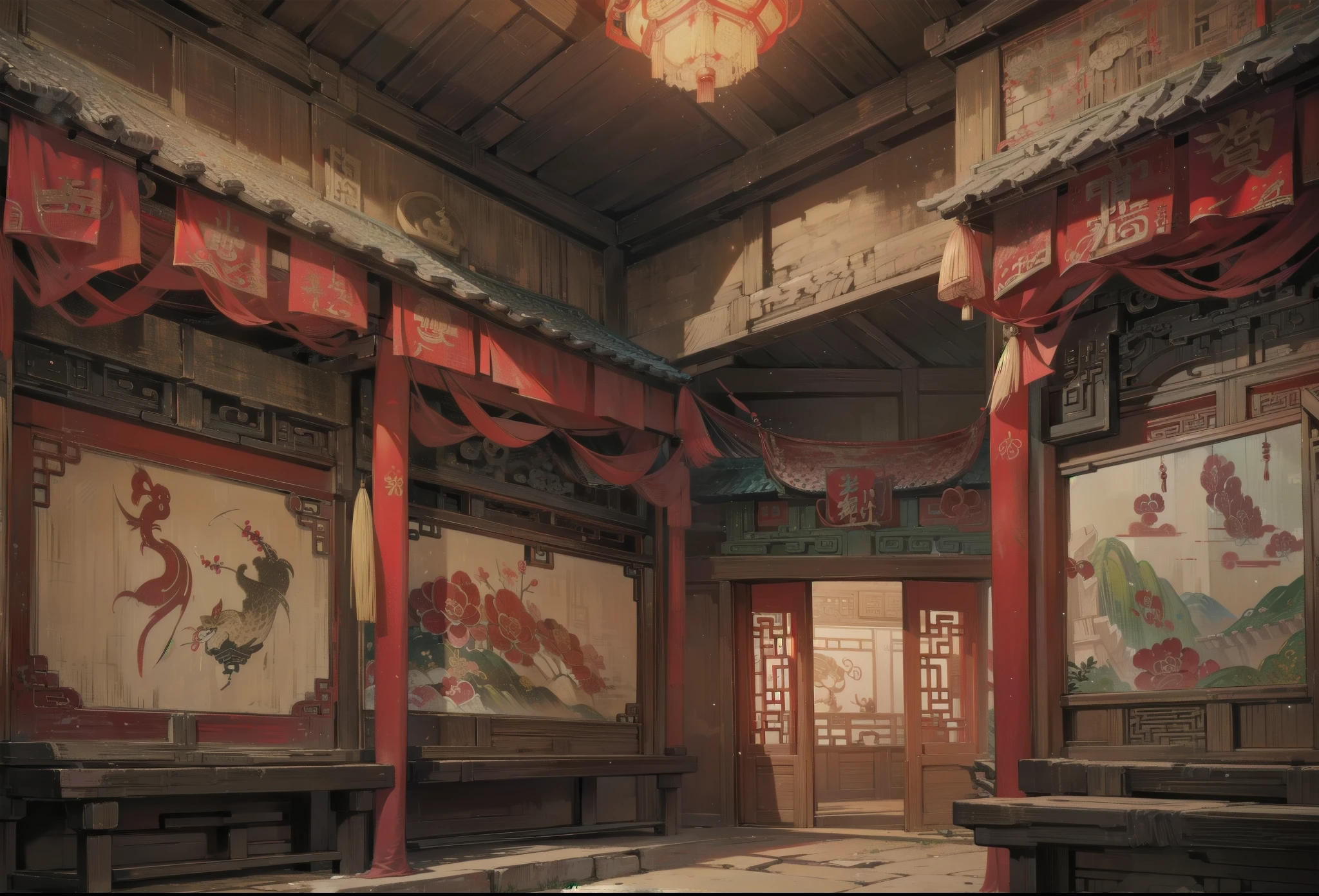 ancient chinese brothel, chinese brothel, detailed image, masterpiece, decoration, ancient chinese time, scene, scenery, empty, brothel, whorehouse, ancient chinese whorehouse, empty, indoors, courtesan house, empty courtesan house, big room, indoors, ancient china brothel,