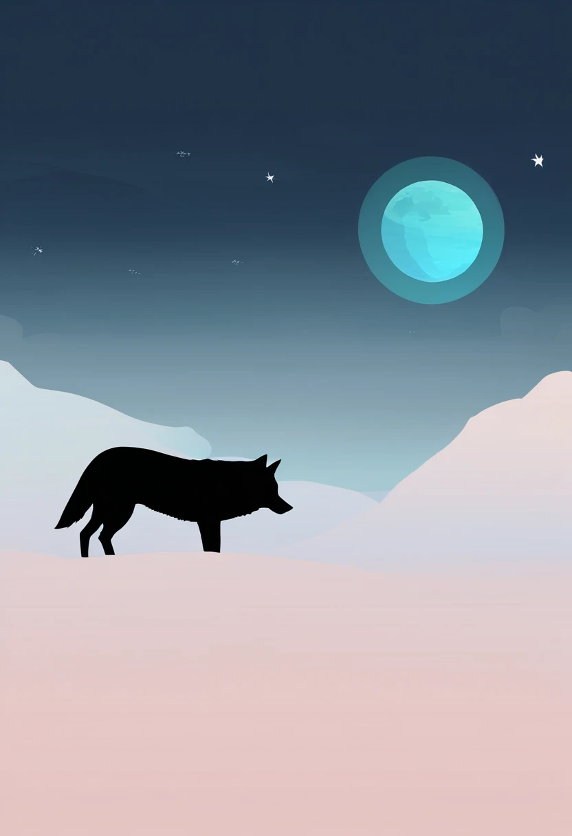 (( Simple logo design with Gradient effect)), (Vector art), (minimalist design), (Gradient effect), Let&#39;s try it in a hand-drawn style., User Roxo as a core, dark blue, Azure and total simples de Linha Blanca. (Logo、Hold your head high on the mountain top、A simple drawing of a wolf looking up at three stars in the sky.。). Renders the image as if the camera were looking at the scene from directly below, Gives the impression that the wolf is slightly above the observer, But it&#39;s not that far away. The wolf&#39;s body faces the observer.、Position your head to see the stars above in perspective。