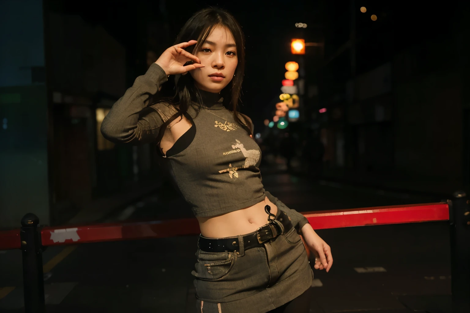 (Best quality, 8k, 32k, Masterpiece, UHD:1.2) "Imagine an empty night street in Shibuya, Japan, renowned for its typically bustling atmosphere. Now, envision this iconic location completely devoid of people, capturing a rare and serene moment of stillness. The scene is illuminated by the vibrant glow of neon signs and digital billboards, casting a kaleidoscope of colors onto the deserted streets.

Describe the iconic Shibuya Crossing, usually filled with a sea of pedestrians, now eerily quiet and empty. The traffic lights continue their regular cycle, changing from red to green, but there are no cars or people to obey their signals. The buildings surrounding the crossing, adorned with massive video screens and advertisements, still flash and display vibrant visuals, adding to the surreal emptiness of the scene.

The streets are lined with a mix of modern skyscrapers and traditional shops, their facades lit up by a myriad of lights. Small izakayas (Japanese pubs) and ramen shops emit warm, inviting glows, though their interiors are now vacant. Stylish cafes and boutiques remain illuminated, showcasing their displays to a nonexistent audience.

Capture the unusual quietness of Shibuya at night, where the usual cacophony of city sounds is replaced by a peaceful silence. The absence of people creates a stark contrast against the lively, illuminated backdrop. Highlight the subtle details—the reflections of neon lights on the wet pavement, the gentle hum of electronics, and the soft rustling of a breeze through the empty streets.

This empty street in Shibuya at night is a unique blend of urban energy and serene stillness, a moment frozen in time where the vibrant city lights illuminate the quiet, untouched beauty of one of Japan’s most famous districts." ((dramatic Lighting)) ((empty streets)) 