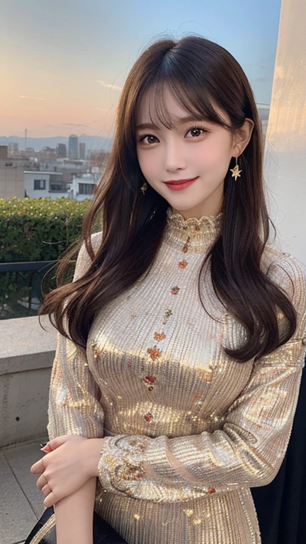 (disorganized, High resolution, super detailed), 1 girl, Constellation - Aries Goddess , alone, mature, huge breasts,smile,baroque, long dress, long sleeve, elegant, colorful, most detailed, Upper body , sunset hair . eyes of fire . Brave, purposeful, productive, The face of an enterprising humanitarian .
