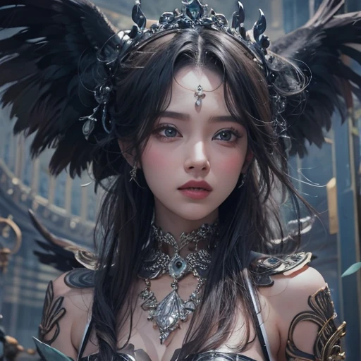 that&#39;it&#39;s raining, cthaty、Hair flow、 ((highest qualthaty、masterpiece、8k、Best image qualthaty、Ultra-high resolution、Award-winning works)、(Accurate anatomy:1.1)、(Look at me and smile:1.1)、Shining fair skin wthath Ultra-high resolution、The most detailed face、Ultra-high resolution detailed face、Ultra-high resolutionの髪の毛、(Ultra-high resolutionの煌めく瞳:1.1)、Beautiful face drawn in every detail、ancient gothic costume , Chest to chest, tattoo, There&#39;A real crow next to him.