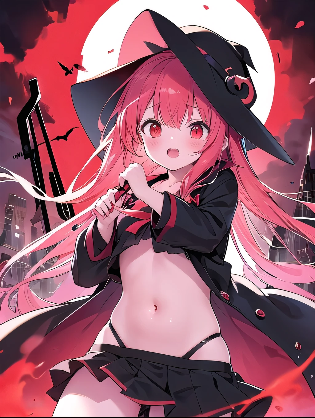 despair,grim Reaper,girl,Sickle,red effect,belly button
