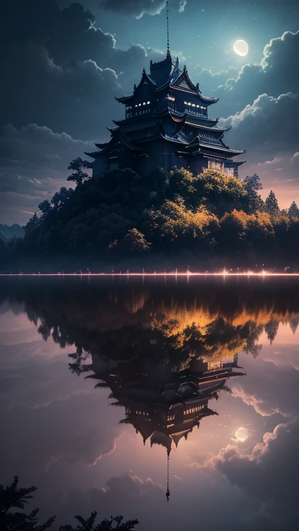 Clouds all over, Himeji Castle above the clouds, moonlight, quiet, Dark Style, Movie Style, DH, 8k, highest quality, Realistic, Are you okay, Detailed Texture, Serene atmosphere, Subtle Shadows, Immersive Experience, Inspired by nature, Mysterious atmosphere, Heavenly Beauty, Surreal elements, Dramatic lighting, Nice views, Enchanting atmosphere, Structure of the film, Rich colors, Intricate details, Realistic foliage, Hauntingly beautiful, Painterly brushwork, Seamless blending of elements, Captivating storytelling, Captivating visuals, An inspiring atmosphere, quiet環境, Moonlight glow, Mysterious Aura, Seamless integration, Seamless migration, Smooth texture, Atmospheric perspective, Awe-inspiring landscapes, majestic 山s, Peaceful tranquility, tranquil moonlight, Immersive Adventure, A journey to another world, Visually stunning, Visually appealing, Dreamy charm, Deep Shadow, Fascinating Depth, quiet隠れ家, Enchanting elegance, Enchanting tranquility, Mysterious charm, Cinematic masterpieces, Breathtaking beauty, Sublime Silence, Immersive Artistry, Seductive enchantment, moving story, Fascinating emotions, Dark and mysterious, Subtle and interesting, The Mystery of the Moonlight, Mystical Night, quiet solitude, Calm Wilderness, serene moonlight, Mystical harmony, Fantastic dreamscape.