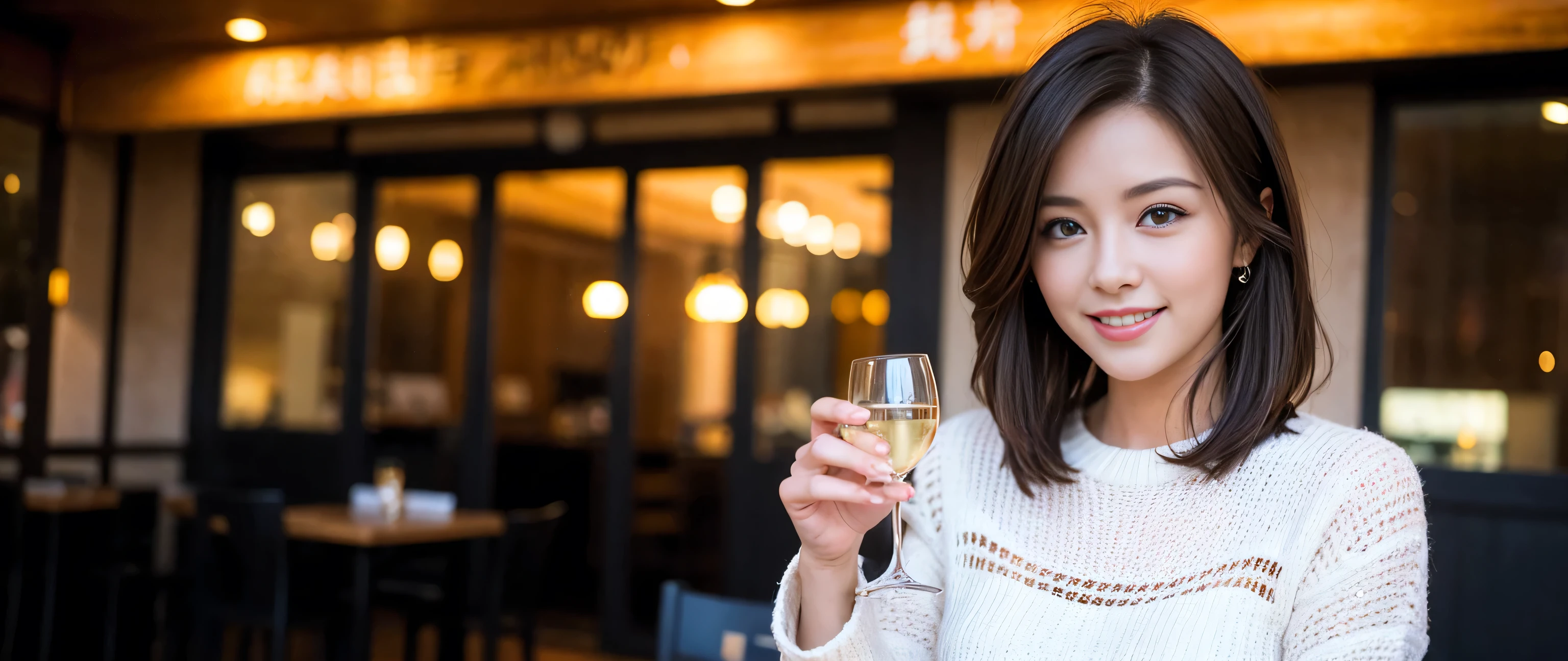 ((highest quality、8k、masterpiece:1.3))、1 male、1 female、Couple、Lovers Couple、Slim body、((Bob Hale、Straight hair:1.2))、(Realistic, Intricate details:1.2), Wine glass on the table、Put the light on your face、 Amazing view of the sunset sky and clouds、Amazing mountain views、A bright smile、A lovely woman with a smile、Bright image、Beautiful Face, blue eyes, The light shines on your face, Blushing, short hair,Bright Face、Fox face、 (40 years old), 39 years old, Lady、red wine 、Appetizers、Italian food、Wine bottle、Champagne、sparkling wine、Two beauties、Brown Hair、Shortcuts、Long sleeve shirt、dress、Pretty Woman 1, (Slim face), (The body is slim), (Brown Hair), (Shortcuts), cheeks turn a little red,Attractive beauty、, Out of the window, A beautiful and detailed night view unfolds.........., restaurant, In a prominent place (From the waist up) Nova Frog Style, actress, model, Upper Body, White wine, slim, wine glass, Wine glass placed in the center, smile, (smile: 1.15), Beautiful fine grain, Depth f/2,saturation, High Contrast, Strong light and shadow,Moist Body:1.5、3D texture、Delicate eyes、Brown Hair、The hair is very shiny、