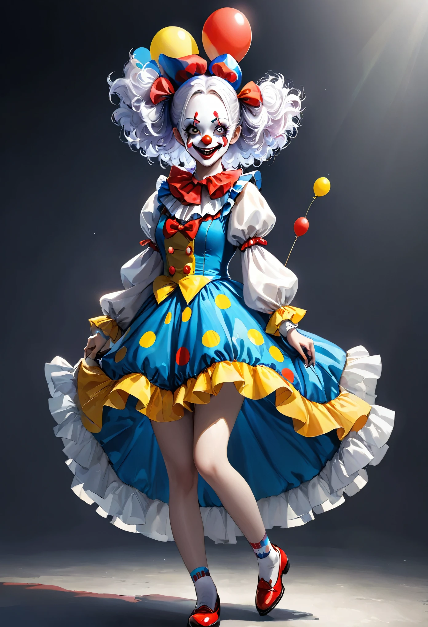 Full Body Portrait、A young and extremely beautiful woman、Clown Costume