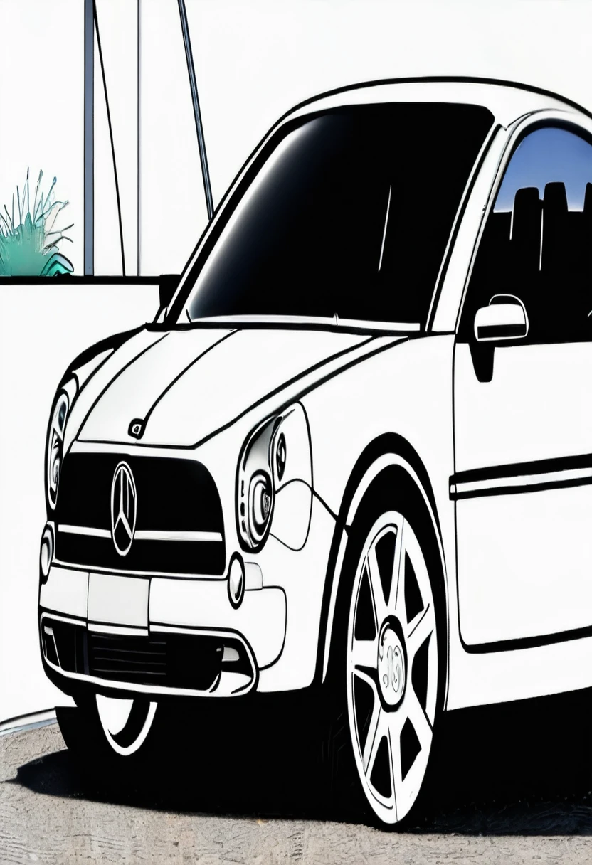 imagine ..creat a frary car without baground and with white baground for coloring book