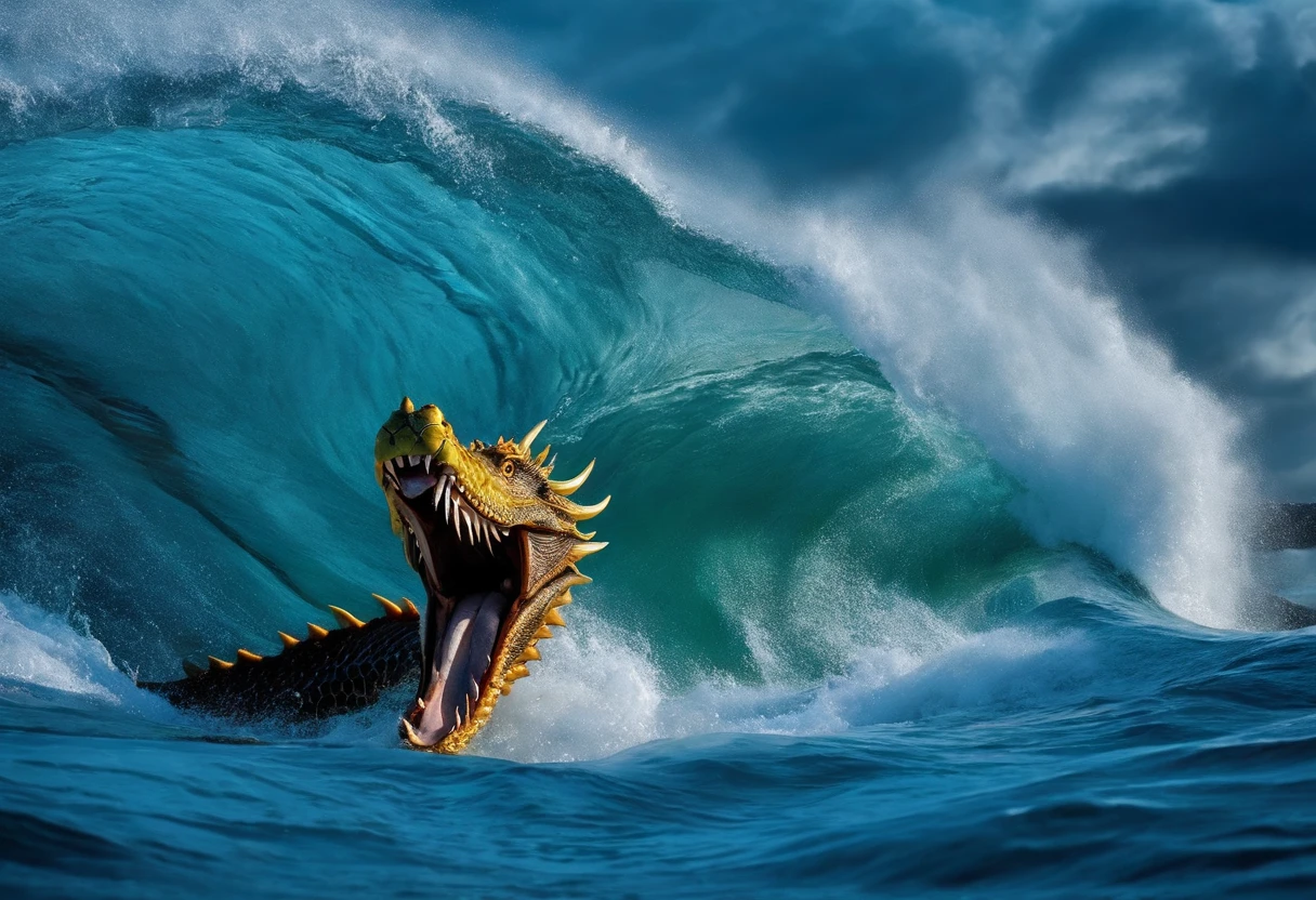 Great waves of the sea,Water attribute dragon（blue）,Open your mouth（water polo）Close up