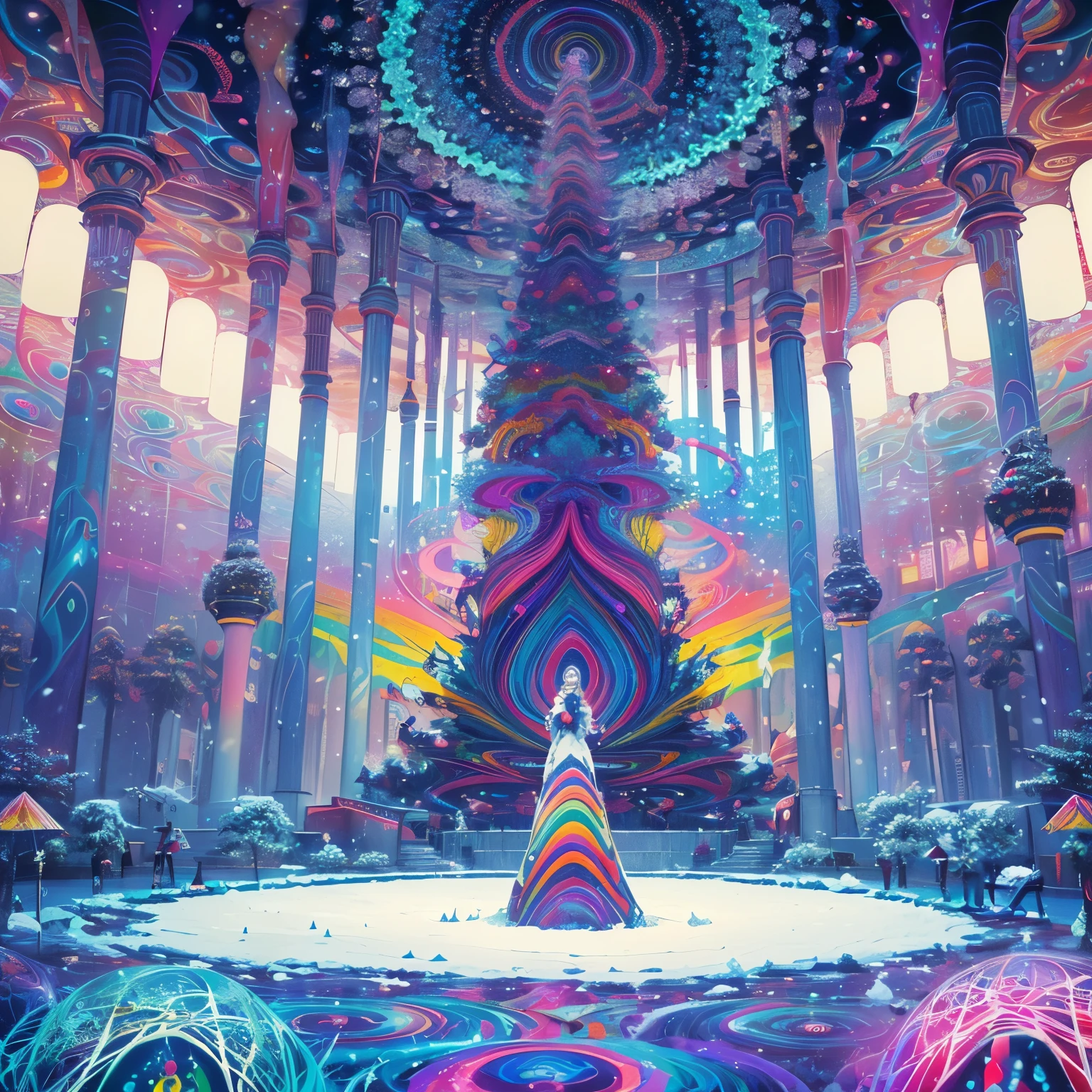 highest quality、Tabletop、1 Female、solo、(Abstract art:1.4),(Psychedelic Theme:1.6),(Gunjo World:1.5),(Snow World:1.5),(Winter World:1.5),There&#39;s a beautiful woman in the center of the world,A ray of light spreads,Crystals spreading from the center,Prisma(Nostalgic atmosphere),Cool morning clouds are calm and peaceful,Like multicolored glass,Garden Girl,Gentle sunlight,Gentle Breeze,Delicate flowers,Butterflies fluttering,Captivating natural beauty,Shining Star Fragment,Ice crystals,
