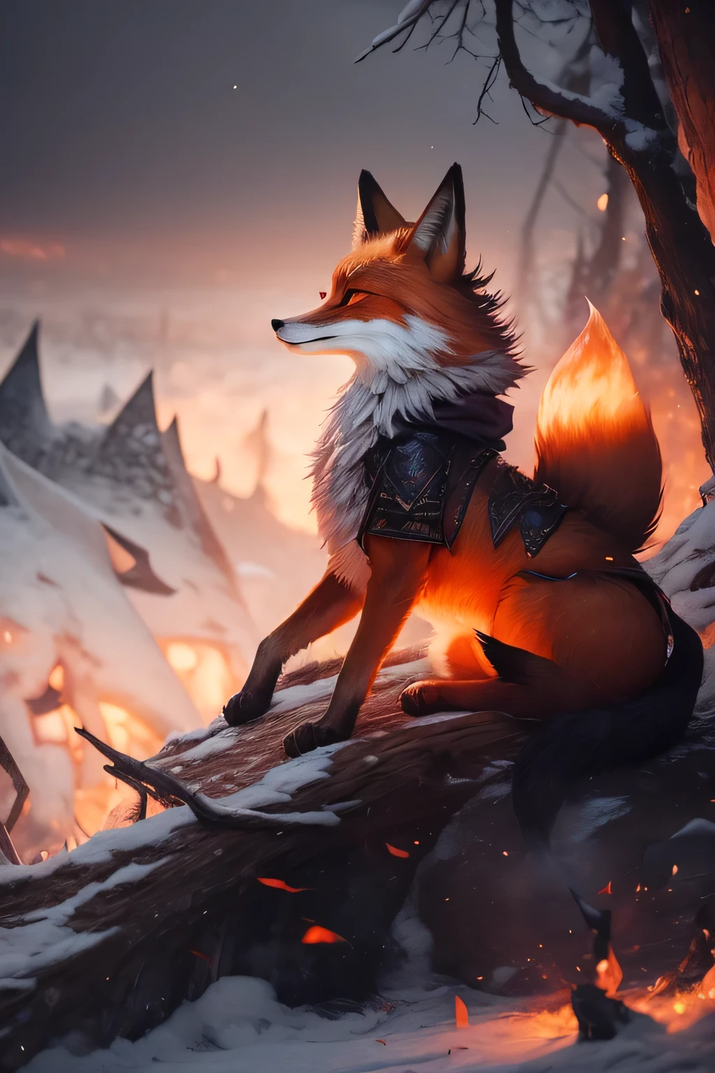 Fox Demon,Down Jackets,Foxfire Curse，Familiar fox，Dreamy atmosphere，The most beautiful form of chaos,Best angle，masterpiece，Perfect lighting，Charming smile，