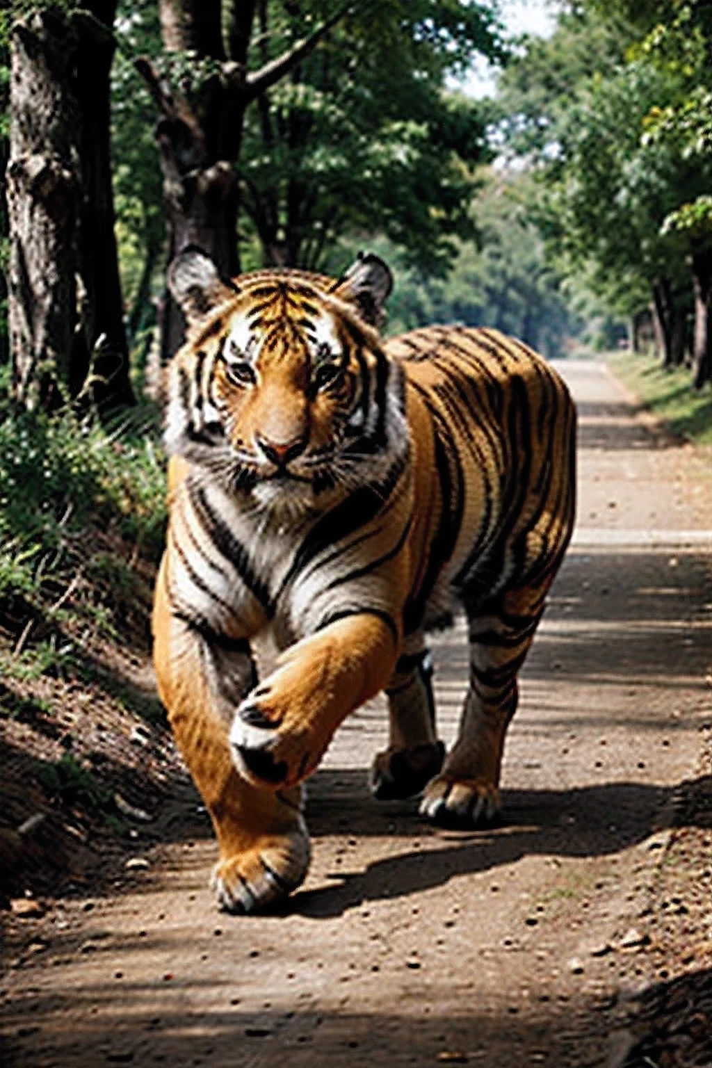 a tiger running after a deer