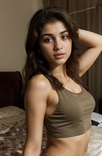 Lebanese beautiful girl, , tank top, bedroom background