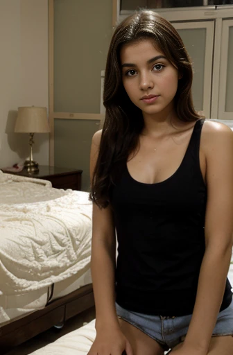 Lebanese beautiful girl, , tank top, bedroom background