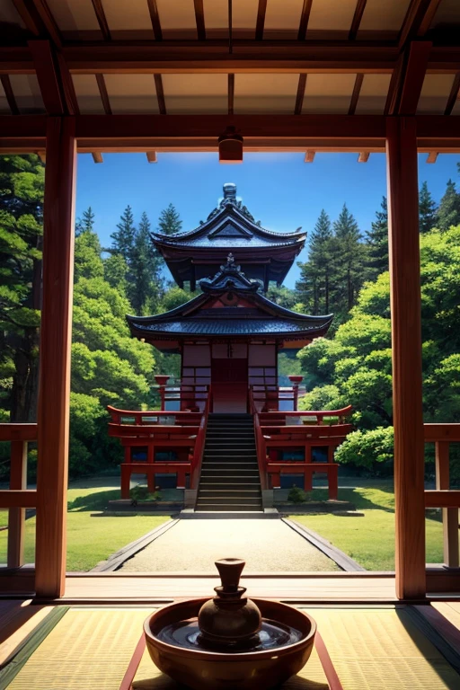 Japanese temple in the middle of the forest,