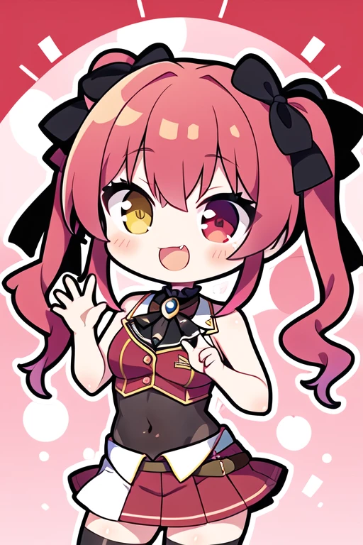 masterpiece, highest quality, High resolution, bb Marine, Twin tails, Heterochromia iridis, Red Ascot, Expose your shoulders, Red Shirt, Bare arms, Sleeveless, See through, (A leotard worn under clothing:1.2), Covered navel, belt, Pleated skirt, Red Skirt, Black knee socks, smile, wave hands, Open your mouth, masterpiece, highest quality, High resolution, ,alone, Center of chest, Cowboy Shot, smile, Open your mouth, stage、 wave hands,Five Fingers Anime girl with red hair and a pink dress with black ribbon, Ahegao, Ahegao face, [[[[gAlsoning evily]]]], gapmoe yandere, masuimi max, (Wink), mika kurai demon, Also, Anime Moe Art Style, ❤🔥🍄🌪, shikamimi, sayori