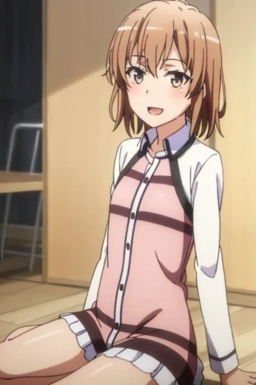 ((highest quality)), ((masterpiece)), (be familiar with), Perfect Face, indoor, Bedroom, Watching the audience,
One woman, Yuigahama Yui,
Open Mouth, Ecstatic expression, blush, smile,
Small breasts, Flat Chest, Young Girl, , , Girl,
Short Hair, Salmon-colored hair, Salmon-colored eyes, Side Pony,
Leg spread,