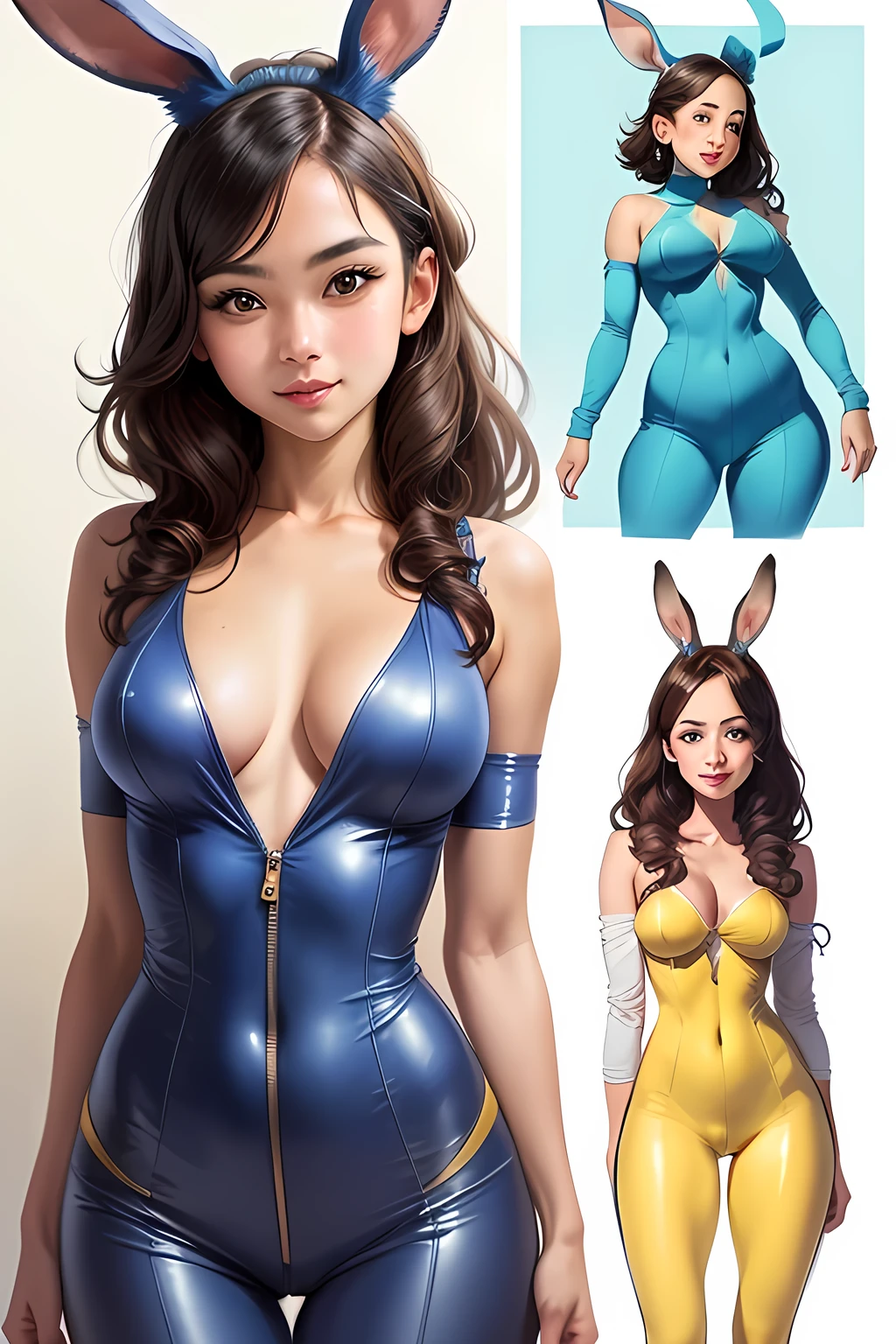 A sketch of a rabbit in a neat jumpsuit,Adorable face, Cute expression, Perfect Anatomy, Beautiful views, Detailed face.