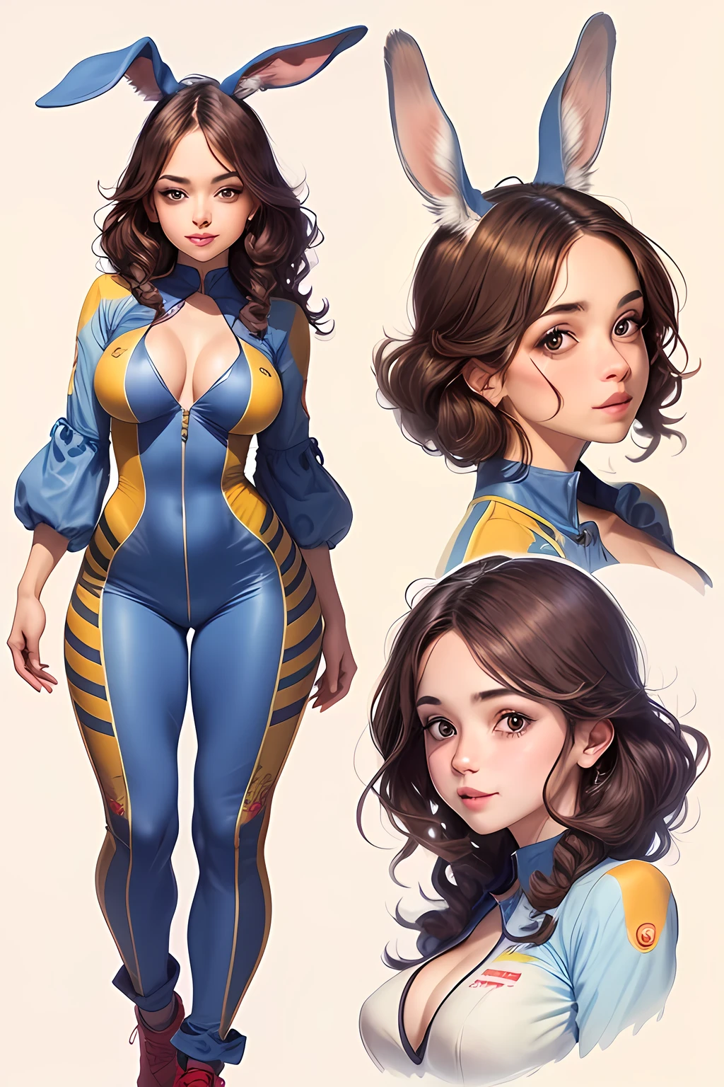 A sketch of a rabbit in a neat jumpsuit,Adorable face, Cute expression, Perfect Anatomy, Beautiful views, Detailed face.