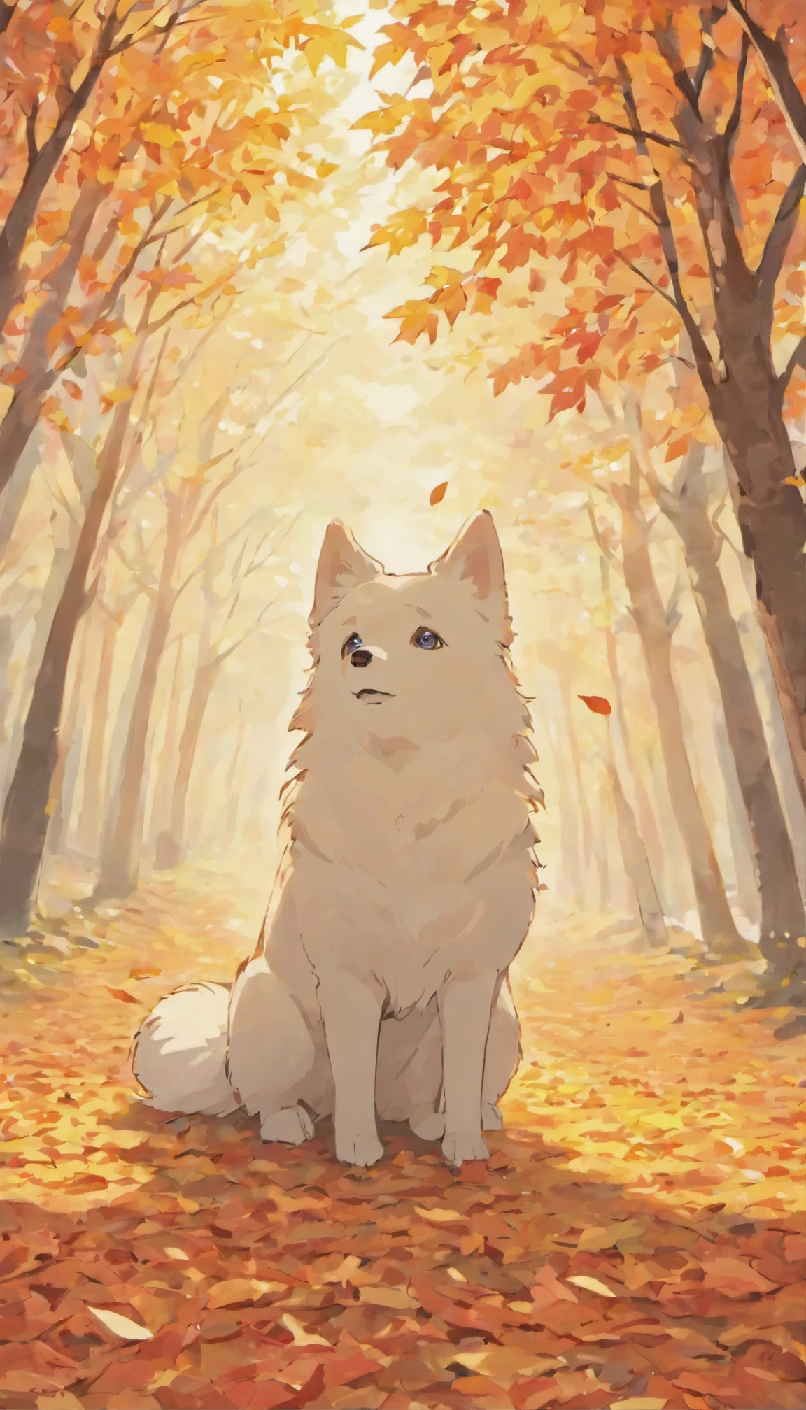 one dog, Samoyed dog, 美しいautumnの紅葉, look up, Autumn leaf viewing, autumn, Colorful scenery