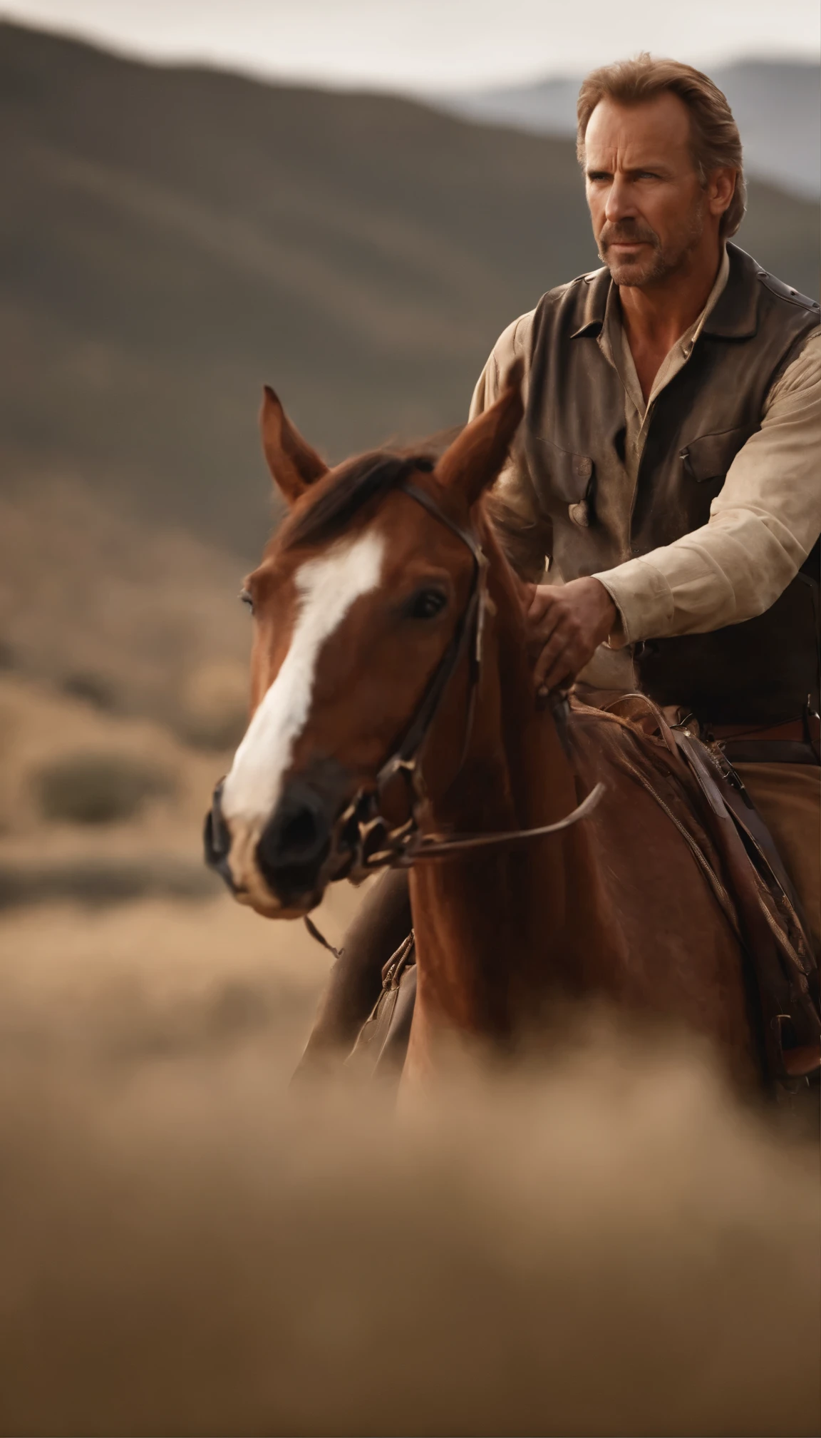 movie「Silverado」In the high definition scene of the duel scene、Kevin Costner plays a rugged frontier lawman.、movieのリアルな世界観の下で両手で巧みに銃を振り回しています。This moment when the soft natural light shines in、The intricate detail of Costner's weathered features and、It highlights the worn gunmetal of his firearm.。High resolution and exceptional image quality、movieのようなドラマを感じさせ、4K UHD capture、From the texture of film grain to the subtle nuances of Western movies、Every detail is faithfully reproduced。